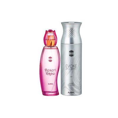 Ajmal Desert Rose EDP Floral Oriental Perfume And Evoke Silver Edition Him Deodorant Spicy Floral Fragrance 300 ml - Perfumes (Edt/Edp)