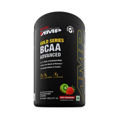 GNC AMP Gold Series BCAA Advanced Powder with Vitamin B6 - Kiwi Strawberry Flavour 400 gm - Bcaa Supplements