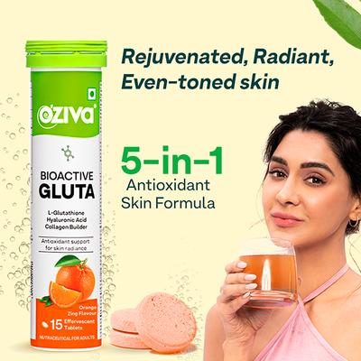 Oziva Bioactive Gluta With L-Glutathione To Reduce Pigmentation, 15 Tablets, Orange Zing 70 gm - Multi-Vitamins