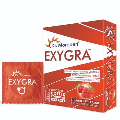 Dr. Morepen Exygra Lubricated Dotted Condoms - Strawberry Flavour 3's - Plain/Flavoured Condoms