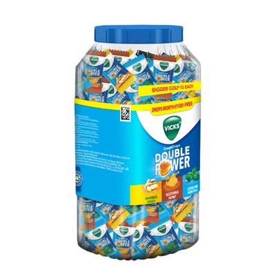 Vicks Cough Drops Double Power Candy - Menthol, Honey & Ginger (175 + 50 Free) 225's - Sore Throat Lozenges