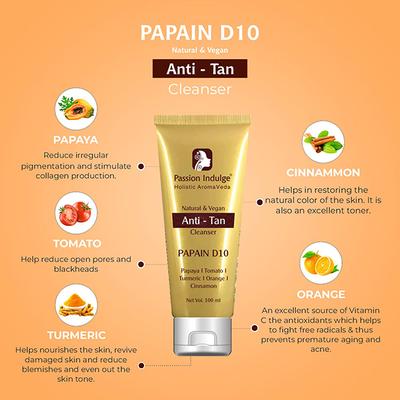 Passion Indulge PAPAIN D-10 Cleanser For Anti-Tan and Uneven skin tone 100ML - Face Wash & Cleansers