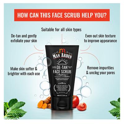 Man Arden De-Tan Brightening Face Scrub 100gm - Face Scrubs