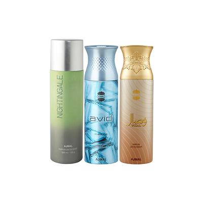 Ajmal 1 Nightingale, 1 Ajmal Avid And 1 Wisal Deodorants Pack of 3 200 ml - Deodorants/Roll-Ons
