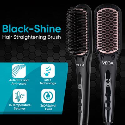 Vega Hair Straightener Brush with Ionic & Thermoprotect Technology and 16 Temperature Settings, VHSB-04 1's - Hair Combs
