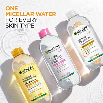 Garnier Vitamin C Micellar Cleansing Water, Gentle Cleanser For Bright Skin, Remove 100% Dirt 400 ml - Face Wash & Cleansers