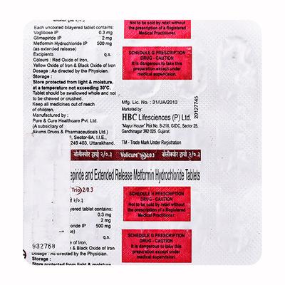 VOLICURE TRIO 2/0.3 Tablet 15's - Diabetes-Ant