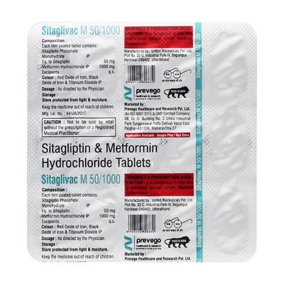 SITAGLIVAC M 50/1000 Tablet 15's - Diabetes-Ant