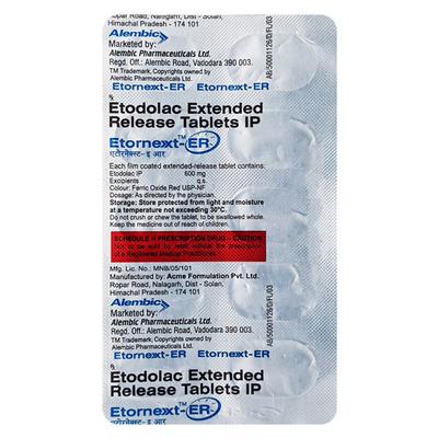 Etornext ER 600mg Tablet 10'S - Pain relief-Nsa