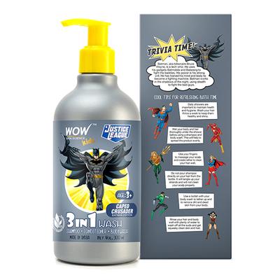 WOW Skin Science Kids 3 in 1 Wash - Shampoo + Conditioner + Body Wash - Caped Crusader Batman Edition 300 ml - Baby Body Wash
