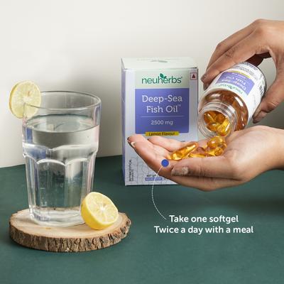 Neuherbs Deep Sea Fish Oil 2500 mg Softgels - Lemon Flavour 150's - Omega Fish Oil Fatty Acids