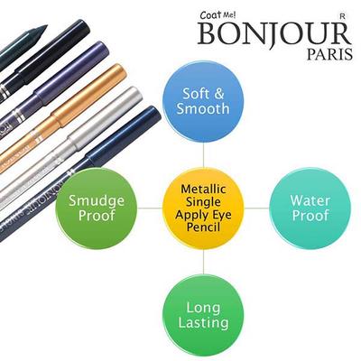 Bonjour Paris Metallic Eye Pencil cum Eye Shadow - Waterproof Party Blue 1.8 gm - Eyeshadow, Bases & Primers