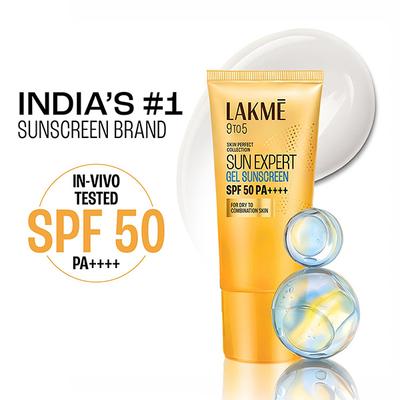 Lakme Gel Sunscreen for Bright Hydrated Skin, SPF 50 PA++++, No White Cast, In Vivo Tested, 100 ml - Face Sunscreen