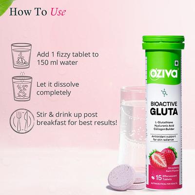 OZiva Bioactive Gluta Fizzy to Reduce Cellular Damage - Strawberry swirl 15's - Multi-Vitamins