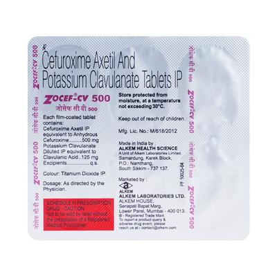 Zocef CV 500mg Tablet 6'S - Bacterial Infections-Cep
