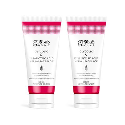 Globus Naturals Anti Acne Glycolic & 1 % Salicylic Acid Face Pack, for Acne & Oily Skin, 100gm each 2's - Masks & Peels