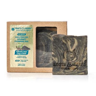 Roots & Herbs Balancing Cold Process Gourmet Cleansing Bar - Volcanic Lava Clay & Oudh 110 gm - Soaps
