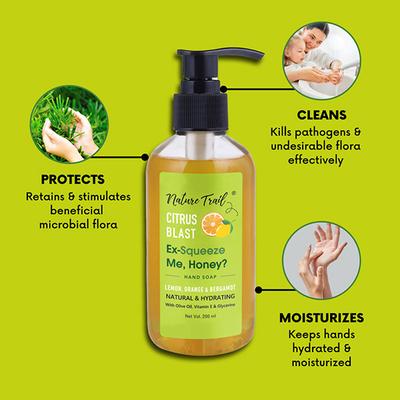 Nature Trail Citrus Blast Handwash with Olive, Lemon, Orange and Bergamot Oils, Sulphate and Paraben Free 200 ml - Hand Wash & Soaps