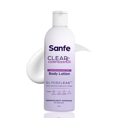 Sanfe Clear and Confident Glycolic Acid Body Lotion Daily AHA Lotion, Smooths Rough and Bumpy Skin 200 ml - Creams, Lotions & Oils