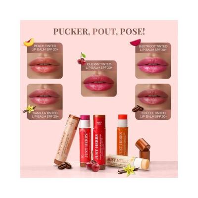 Just Herbs Tinted Lip Balm SPF20+ Almond Oil + Shea Butter, Nourishing Moisturising Healing (Peach) 4gm - Lip Balms
