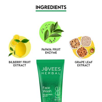 Jovees Herbal Tea Tree Oil Face Wash For Oily and Sensitive Skin and Paraben 120ml - Face Wash & Cleansers