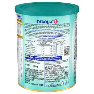 Dexolac Stage 1 Infant Formula for  Babies (0-6 months) 400 g (Tin) - Kids Nutrition