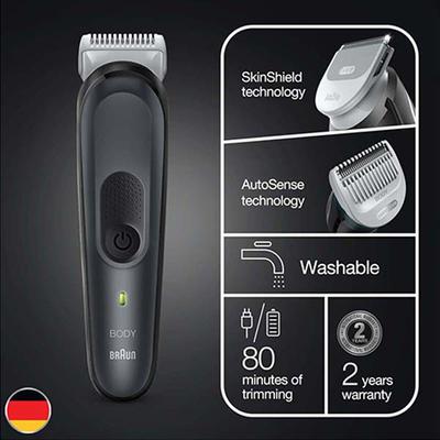 Braun Body Groomer 3 for Men from Gillette, BG3340, Manscaping Tool, SkinShield Technology Gray and Black 330 gm - Grooming Kits