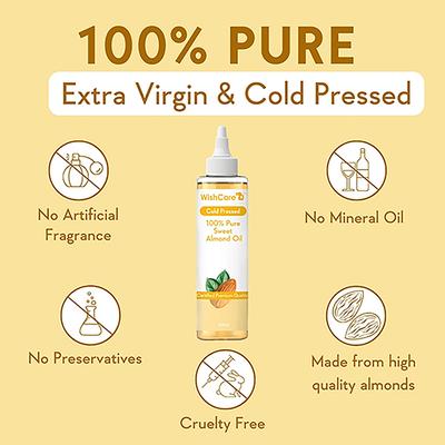 Wishcare 100% Pure Cold Pressed Sweet Almond Oil For Healthy Hair And Glowing Skin 200 ml - Hair Oils