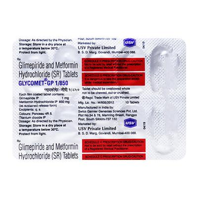 Glycomet GP 1/850mg Tablet 10'S - Diabetes-Ant