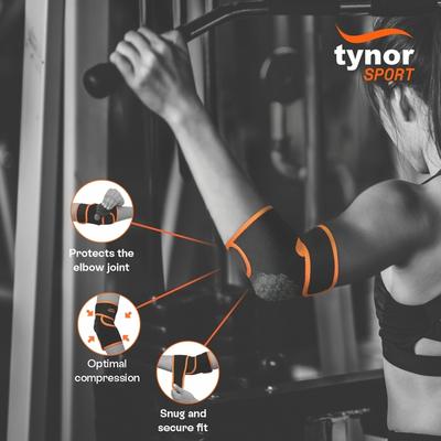 Tynor Elbow Wrap Neoprene - Black & Orange (Universal) 1's - Arm/Elbow Supports