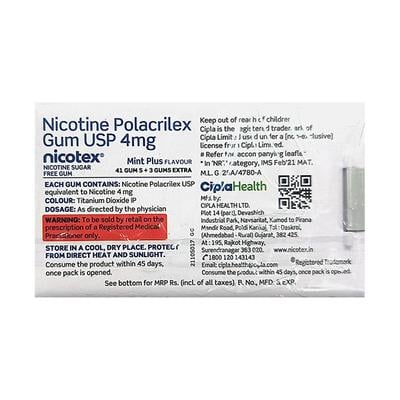 NICOTEX 4MG SUGAR FREE MINT PLUS FLAVOUR Gum 44's - Smoking cessation