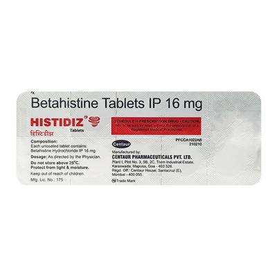 HISTIDIZ 16mg Tablet 10's - Vertigo-Ant