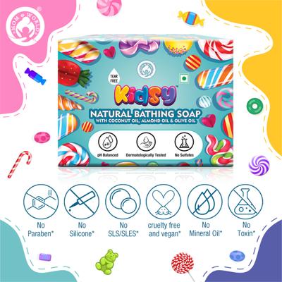 Mom & World Kidsy Natural Baby Bathing Soap - Tear Free (Pack of 5 x 75 gm) - Baby Soap
