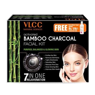 VLCC Activated Bamboo Charcoal Facial Kit (5 Sessions) 300 gm with FREE Rose Water Toner 100 ml - Facial Kits