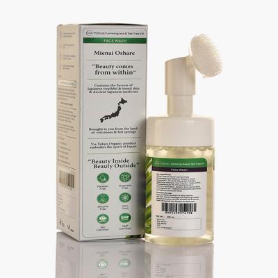 VIA TOKYO ORGANIC Lemongrass & Tea Tree Oil Foaming Face Wash with Brush, Anti - Acne, No Sulphates, No Paraben 100 ml - Face Wash & Cleansers