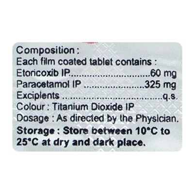 Etorvel P 60/325mg Tablet 10'S - Pain relief-Nsa