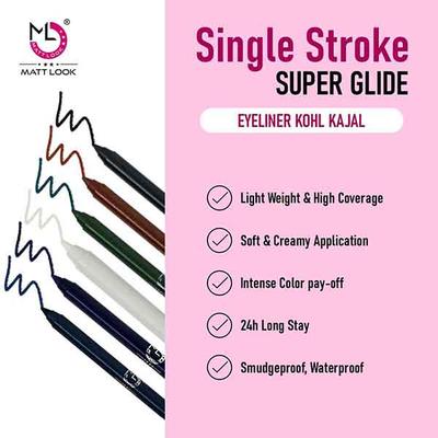 Matt Look Single Stroke Eyeliner Kohl Kajal 24 Hours Smudgeproof Metallic Black 1.3 gm - Kajal & Kohls