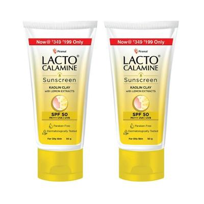 Lacto Calamine Sulphate-free Daily Sunshield with Kaolin Clay. Matte Look Sunscreen Spf50 Pa+++ 50gm 2's - Face Sunscreen