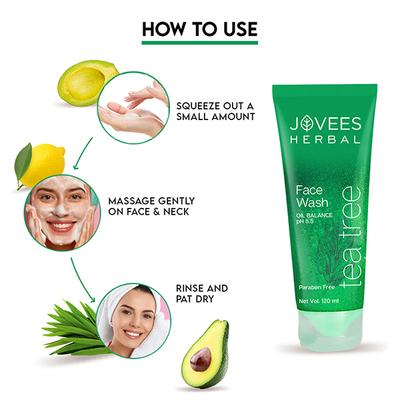 Jovees Herbal Tea Tree Oil Face Wash For Oily and Sensitive Skin and Paraben 120ml - Face Wash & Cleansers