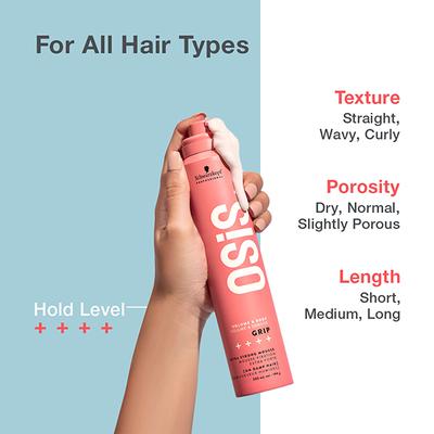 Schwarzkopf Professional OSiS+ Grip Extra Strong Hair Styling Mousse for Volume and Natural Shine, Frizz Control, Vegan, Extra strong Hold for Body and Bounce 200 ml - Clays & Mousses