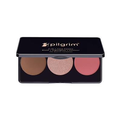 Pilgrim 3-In-1 Face Palette -Bold Charme -Blush, Highlighter & Contour for Deep Skin Tone 12 gm - Blushes
