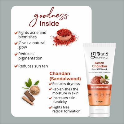 Globus Naturals Kesar Chandan Peel Off Mask Enriched with Coffee & for Skin Lightening 100Gm - Masks & Peels