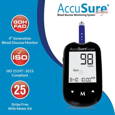 Accusure Simple Glucose Monitor with 25 Strips - Blood Glucose Monitors/Strips