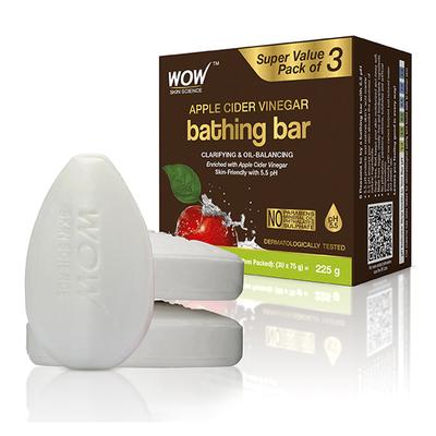 Wow Life Science Apple Cider Vinegar Bathing Bar - Super Value Pack of 3 - Skin-Friendly with 5.5 pH (75g X 3) 1's - Soaps