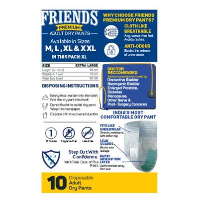 Friends Premium Adult Dry Pants (XL) 10's - Adult Diapers & Pads