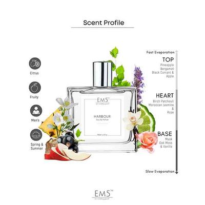 EM5 Harbour Perfume for Men - Eau De Parfum Spray, Fruity Fresh Tropical 50 ml - Men Perfumes (Edt/Edp)