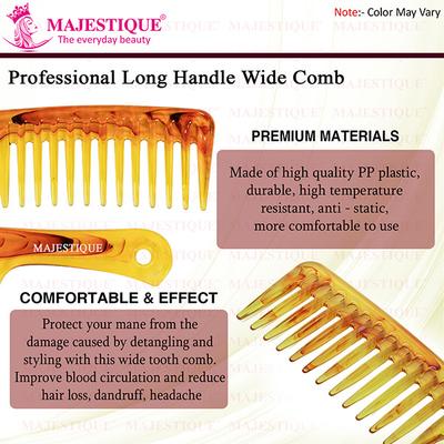 Majestique Premium Long Handle and Extra Wide Comb for Detangler Shampoo Comb - Multicolor 1's - Hair Combs
