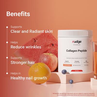 Nudge Wellness Collagen Peptide Hydrolyzed Collagen Peptide Powder Sourced From France Mixed Fruit Flavour 210 gm - Hair & Skin