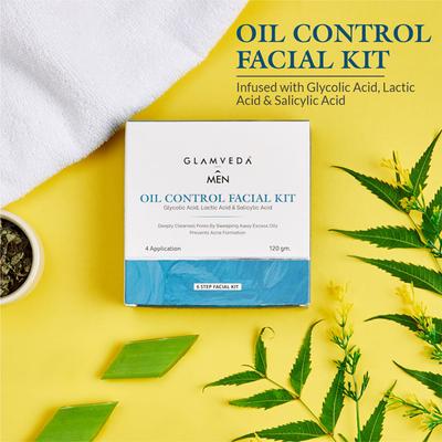 Glamveda Men Oil Control - Glycolic Acid Lactic Acid and Salicylic Acid Facial Kit 120 gm - Facial Kits