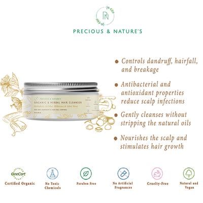 Precious & Nature's Organic Herbal Hair cleanser for Anti Dandruff and Hair fall control 75gm - Sachet/Shampoo